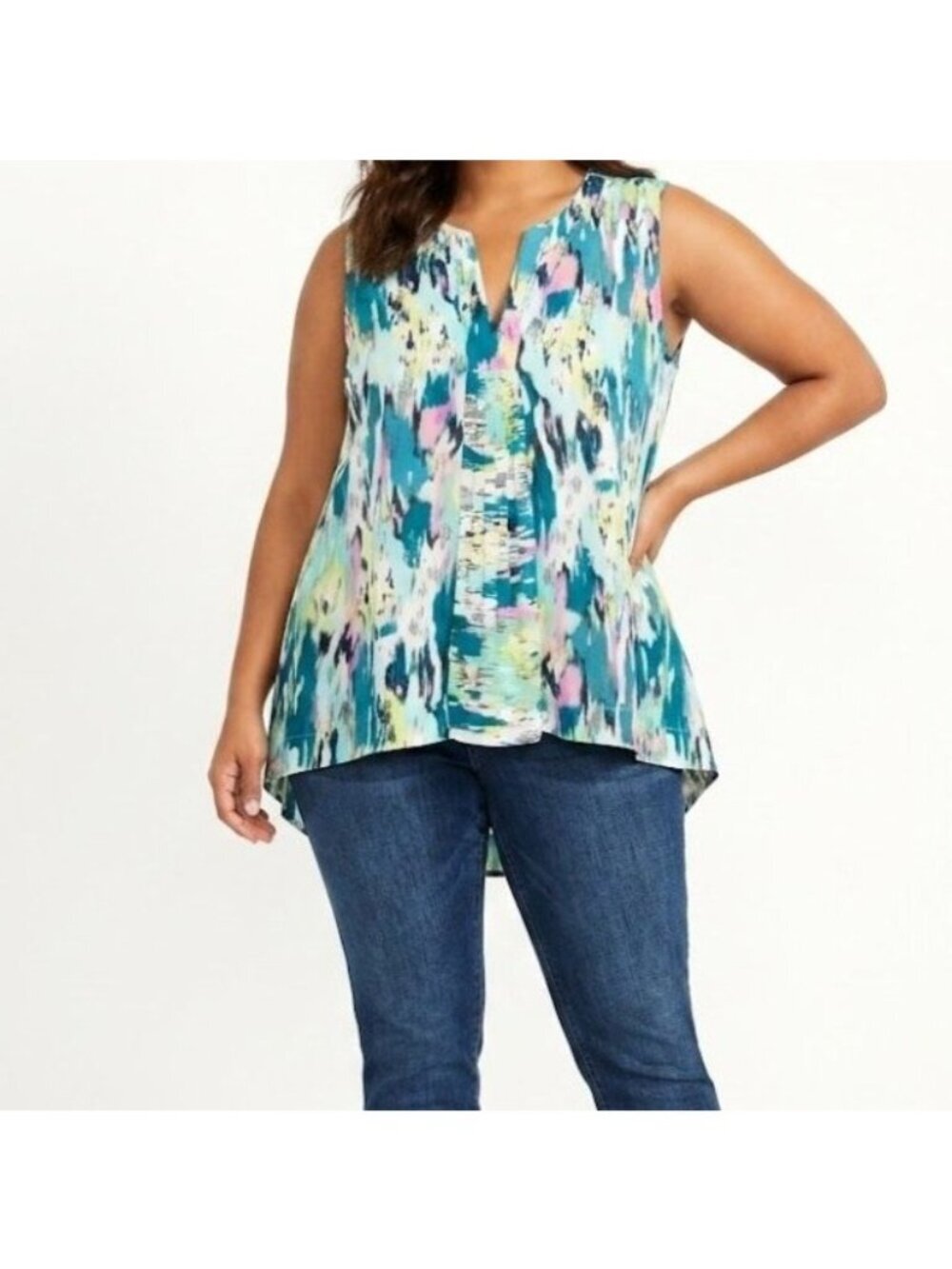 Melissa McCarthy Seven7 Sleeveless Abstract Print Blouse 2X Multicolor Top